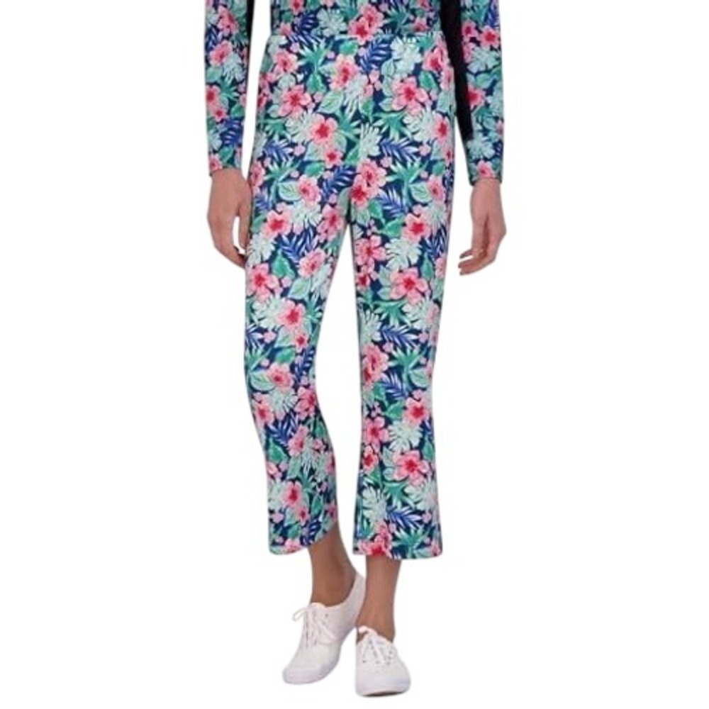 STELLA PARKER Women's Kick Flare Crop Capri Pants, Tropical Jungle Print, Size M